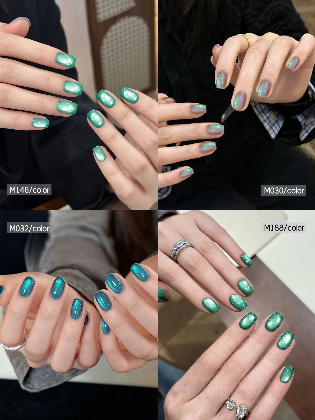 XEIJAYI 4 Stück 10ML Grüne Serie Katzenaugen-Nagelgel-Lack Semi-Permanenter Nagel-Art UV-LED-Lack für Nagelstudios und DIY-Nagelstudios – Detail 7
