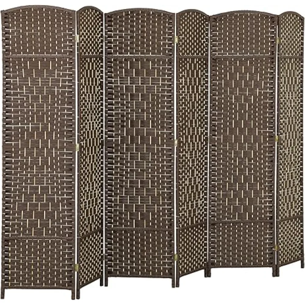 6 Panel Room Divider, 6' Tall Folding Privacy Screen, Hand-Woven Freestanding Wall Partition for Home Office