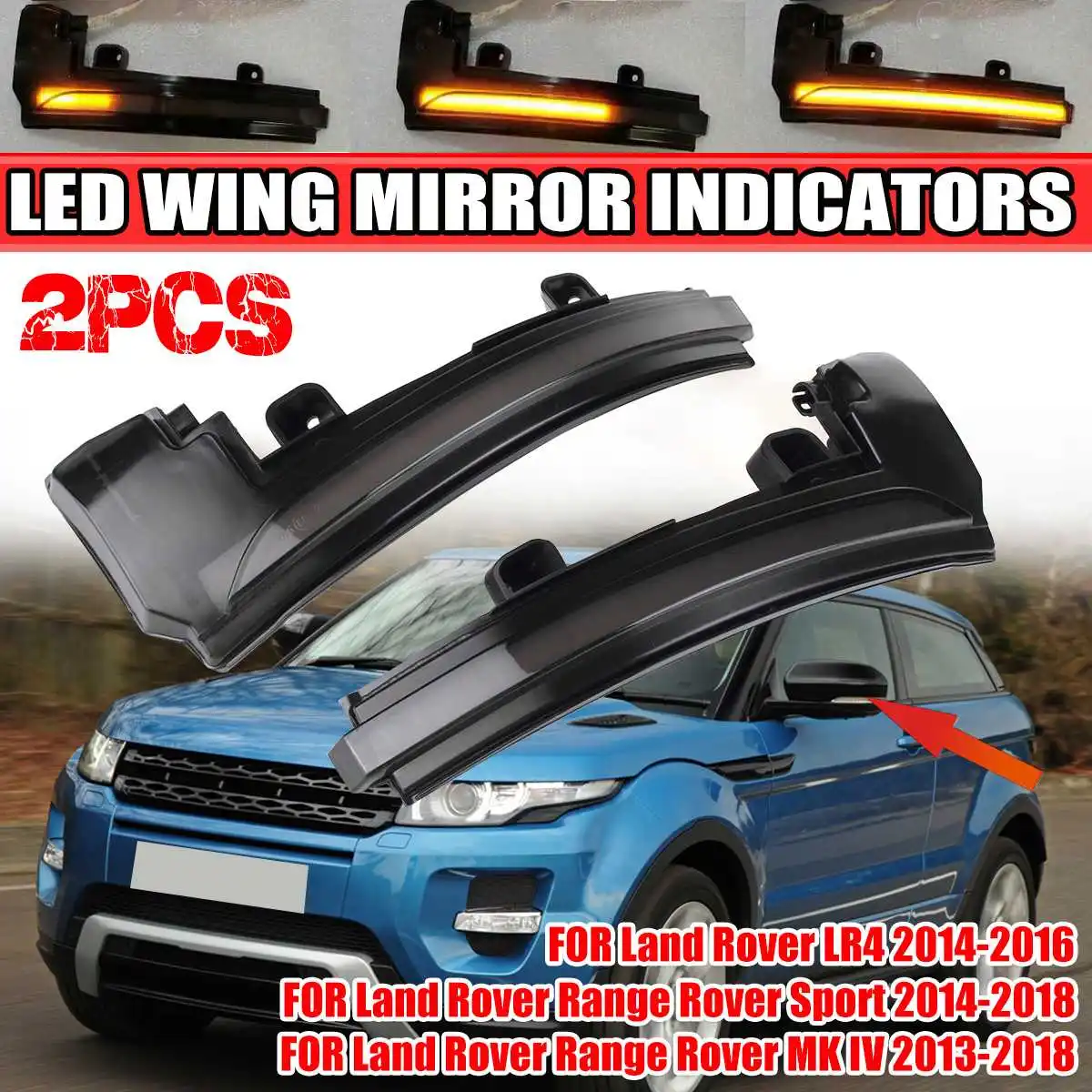 Pair LED Dynamic Side Mirror Indicator Light Turn Signal Lamp for Land Rover Evoque Discovery Sport LR4 Range MK IV 2013-2018