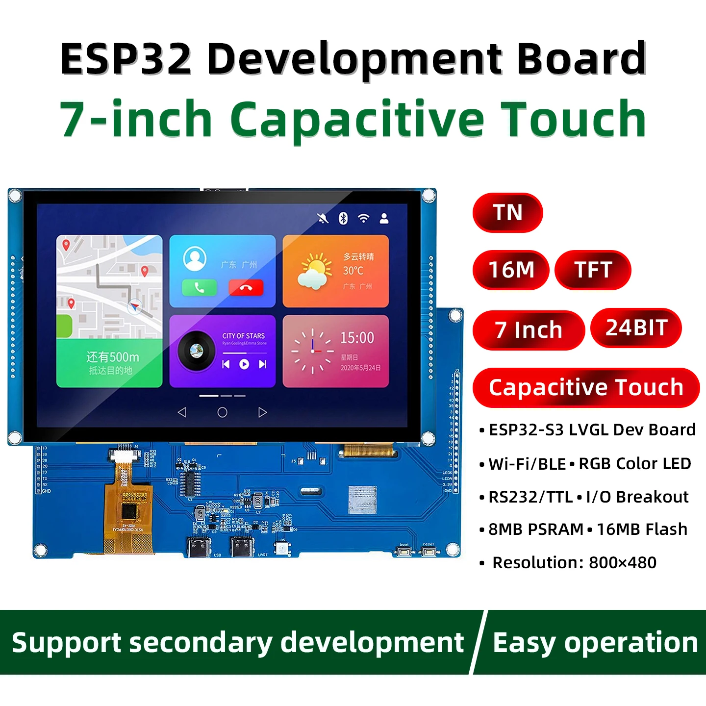 ESP32-S3 7 Inch Capacitive Touch Screen 800*480 Smart Display RGB LCD Module Support WiFi&Bluetooth For Ardu-ino LVGL