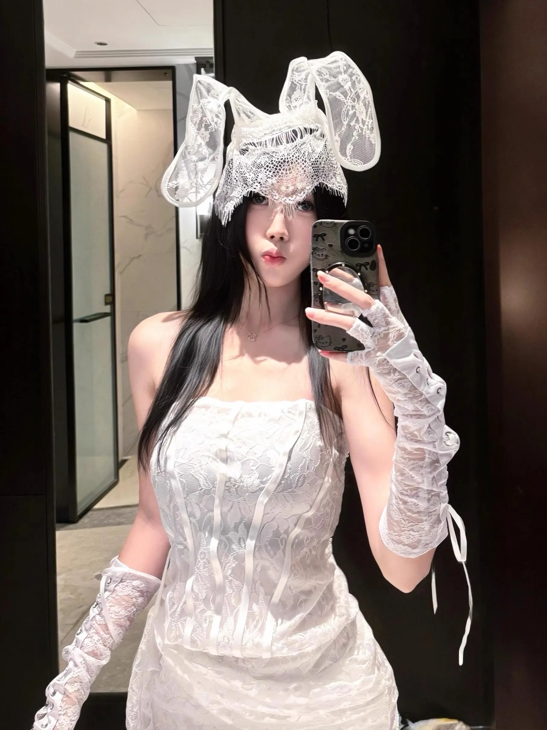 Pure Desire Sle Lace Dr ort Skirt Bunny Girl Cosplay Costume Sexy loween Outfit Trendy Girl's Clothing Set