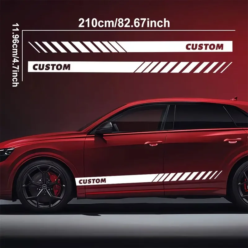 1Pair Custom Car Side Skirt Stripe Stickers Tuning Car Body Personalized Text Waterproof Vinyl Decals Universal Auto Accessories