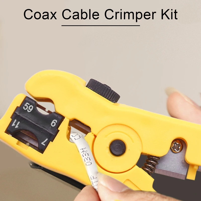 Promotion! Compression Tool Coax Cable Crimper Kit Adjustable Rg6 Rg59 Rg11 75-5 75-7 Coaxial Cable Stripper With 10 Pcs F Compr