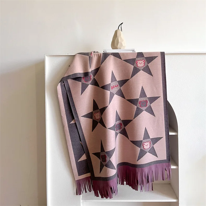 

Soft~ long tassel thickened warm scarf sweet pentagram scarf student winter