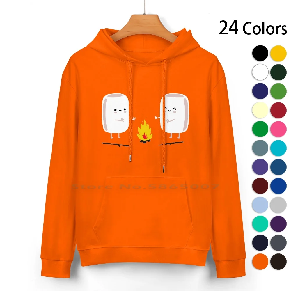 Marshmallows Pure Cotton Hoodie Sweater 24 Colors Camping Campfire Cute Funny Food 100% Cotton Hooded Sweatshirt For Women Men