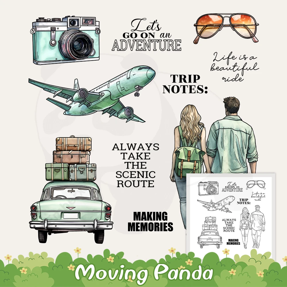 Couples' Travel Adventure Tour Metal Cutting Dies Clear Stamp DIY Scrapbooking Dies Silicone Stamps For Cards Album Crafts Decor