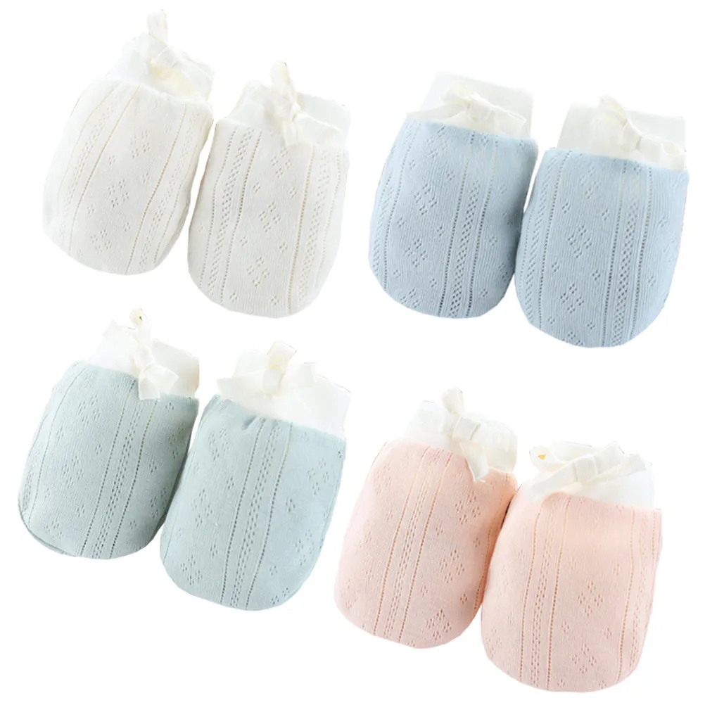 

4Pairs Baby Anti-Scratch Mittens Adjustable Newborn Cotton Gloves Breathable Comfortable Infant Protective Anti-Grasping Gloves