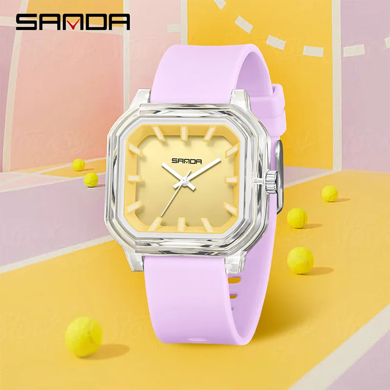 SANDA 9083 ساعة أطفال مربعة عصرية للجنسين 5ATM مقاومة للماء بحزام سيليكون ناعم خفيف الوزن 35 جرام ساعة كوارتز عادية بسيطة #1