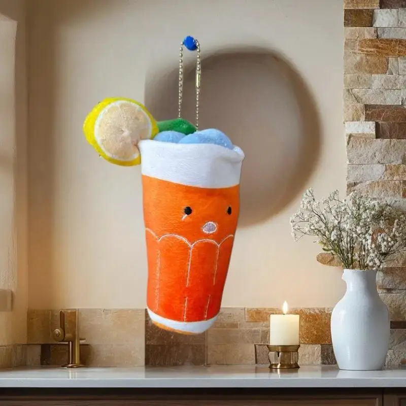 Elegante portachiavi in peluche per bevande arancioni mirtilli; Adorabile borsa per bambola di pezza, ornamento da appendere