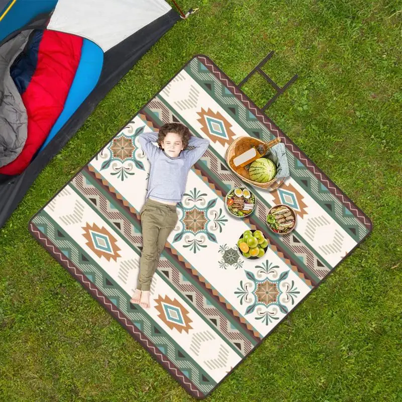 Picnic Mat Waterproof Foldable Picnic Sheet Waterproof Sandproof 78x78inch Portable Bohemian Grass Lawn Accessories for Lake