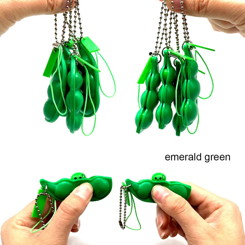 Creative Decompression Keychain Pea Pod Keyring Unlimited Squeeze Edamame Toy For Kids Adults Stress-relieving Venting Toys