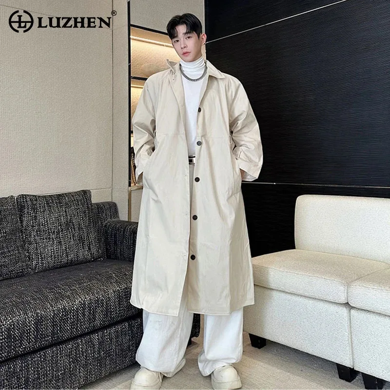 

LUZHEN Fashion Elegant High Quality Solid Color Knee-length Windbreaker Coat Men's 2025 Autumn Original Handsome Trench JY4615