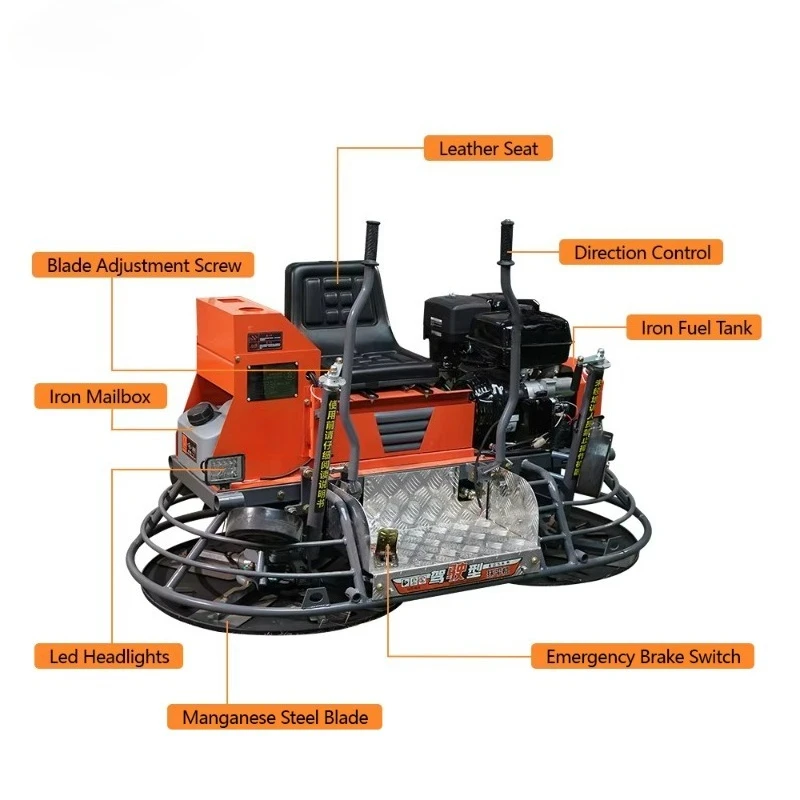 High Quality 1m Pan Ride-On Power Trowel Double Blades Powered Road Construction Machine