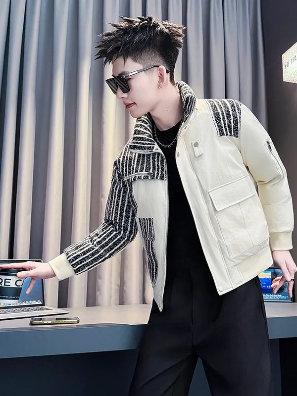 

Мужская повседневная хлопковая рабочая куртка модного бренда с пэчворком, зимняя теплая, с воротником-стойкой, с большими карманами, для отдыха, из полиэфирного волокна