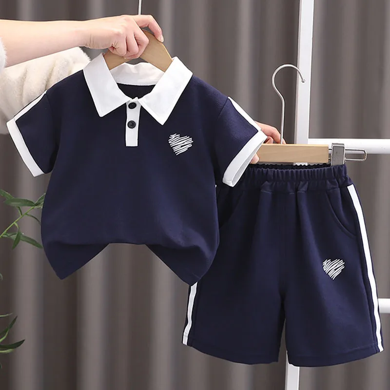 

2Piece Summer Clothes Boys Outfit Set Korean Casual Fashion Cotton Short Sleeve Baby Tops+Shorts Boutique Kids Clothing B135