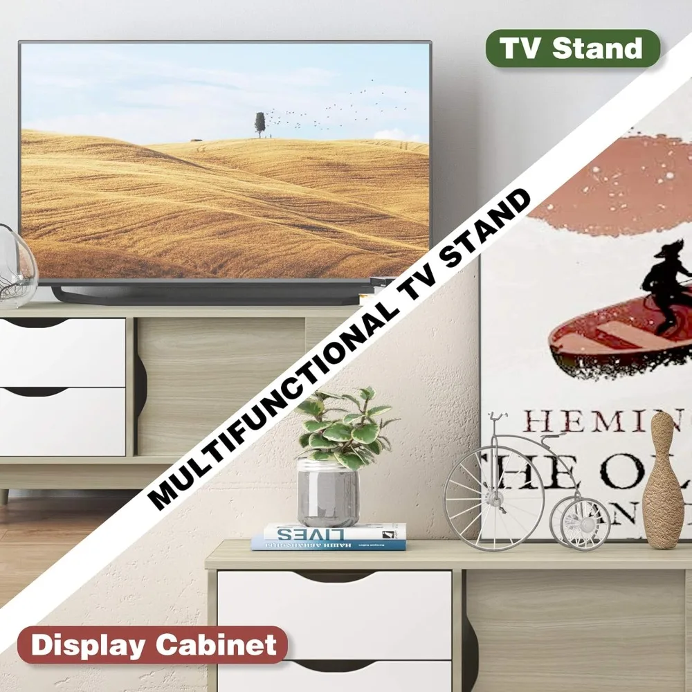 

Modern TV Stand for Flat TVs Up to 60 Inches, Wood TV Console Table w/ 2 Drawers & 2 Sliding Doors, TV Cabinet