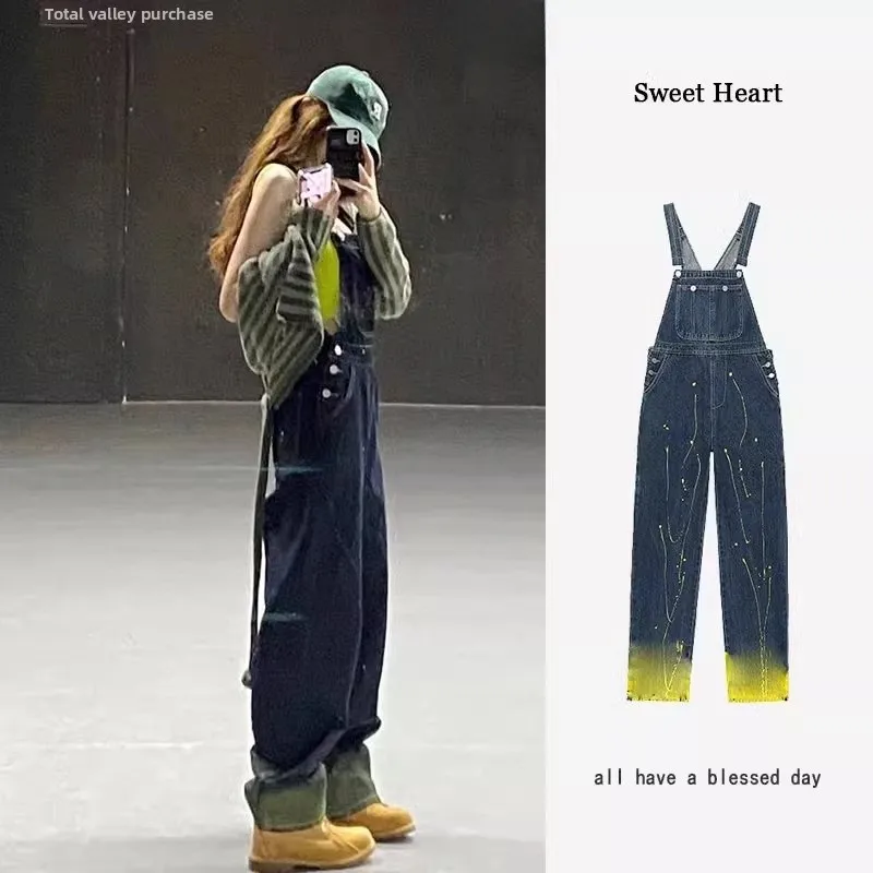 

Джинсовый комбинезон Ele Design с чернилами, женский весенне-осенний комбинезон больших размеров для похудения, широкий комбинезон, антивозрастной модный