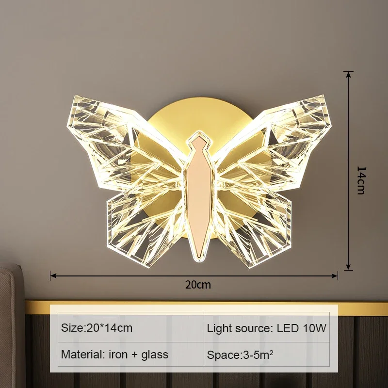 Applique Murale LED Papillon en Verre au Design Nordique Moderne, Luminaire Décoratif d'Nik, Idéal pour un Salon ou une Chambre à Coucher