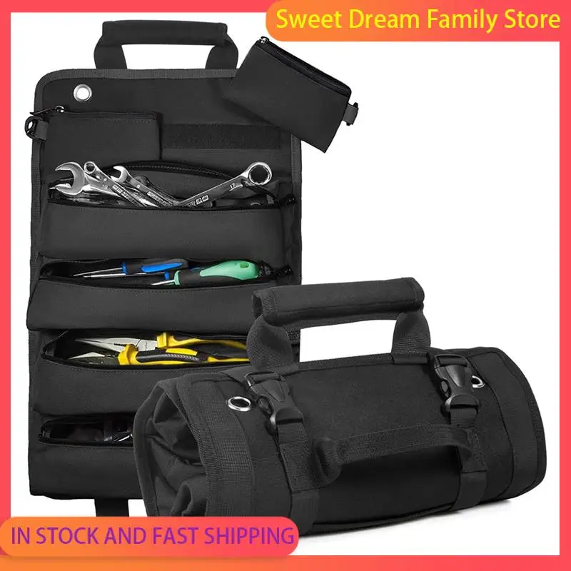 SDFC-gereedschapsoproltas, gereedschapsorganizer op rol met 3 afneembare zakjes, gereedschapsrolzakje voor monteur/elektricien/motorfiets