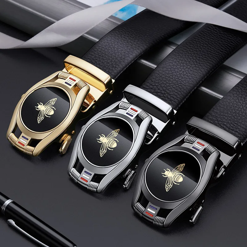 Heren Lederen Automatische Gesp Riem Voor Heren Diamant Bee Gesp Mannelijke Riem Luxe Merk