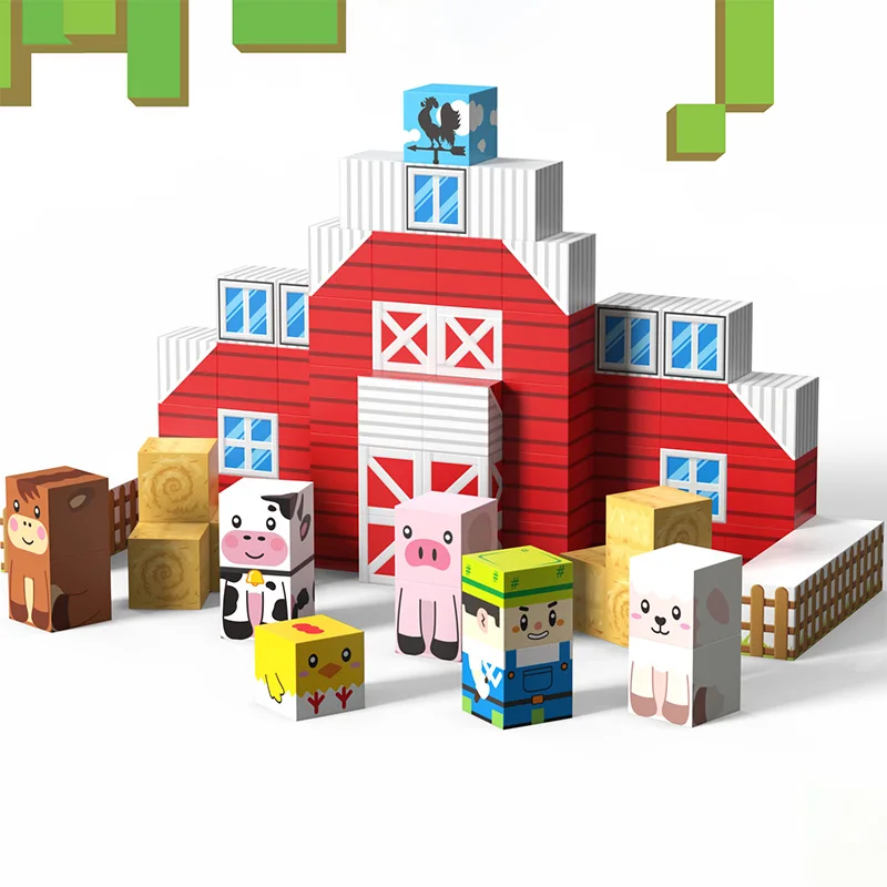 ファームストーリー 磁石式組み立てブロックおもちゃ。 子供向けの教育玩具、簡単に組み立てられる磁気ブロック玩具。