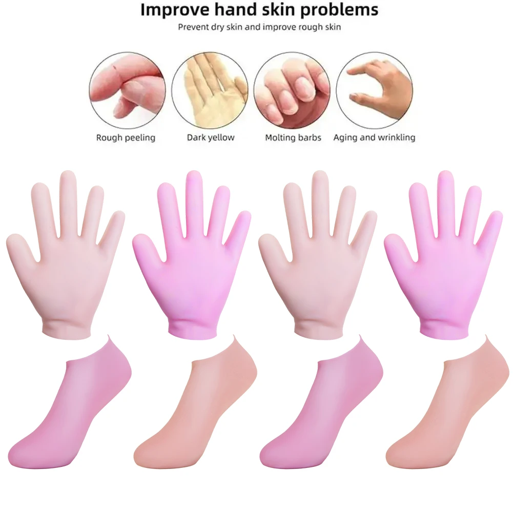 Elastic Silicone Exfoliating Glove & Socks Moisturizing Prevents Dryness Reusable DIY Foot Mask Spa Feet/Hands Masks Protective