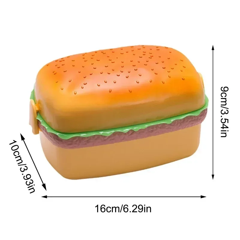 Hamburger Lunch Box Double Tier Cute Burger Bento Box Microwave Children School Meal Food Container Fork Tableware Set Gifts