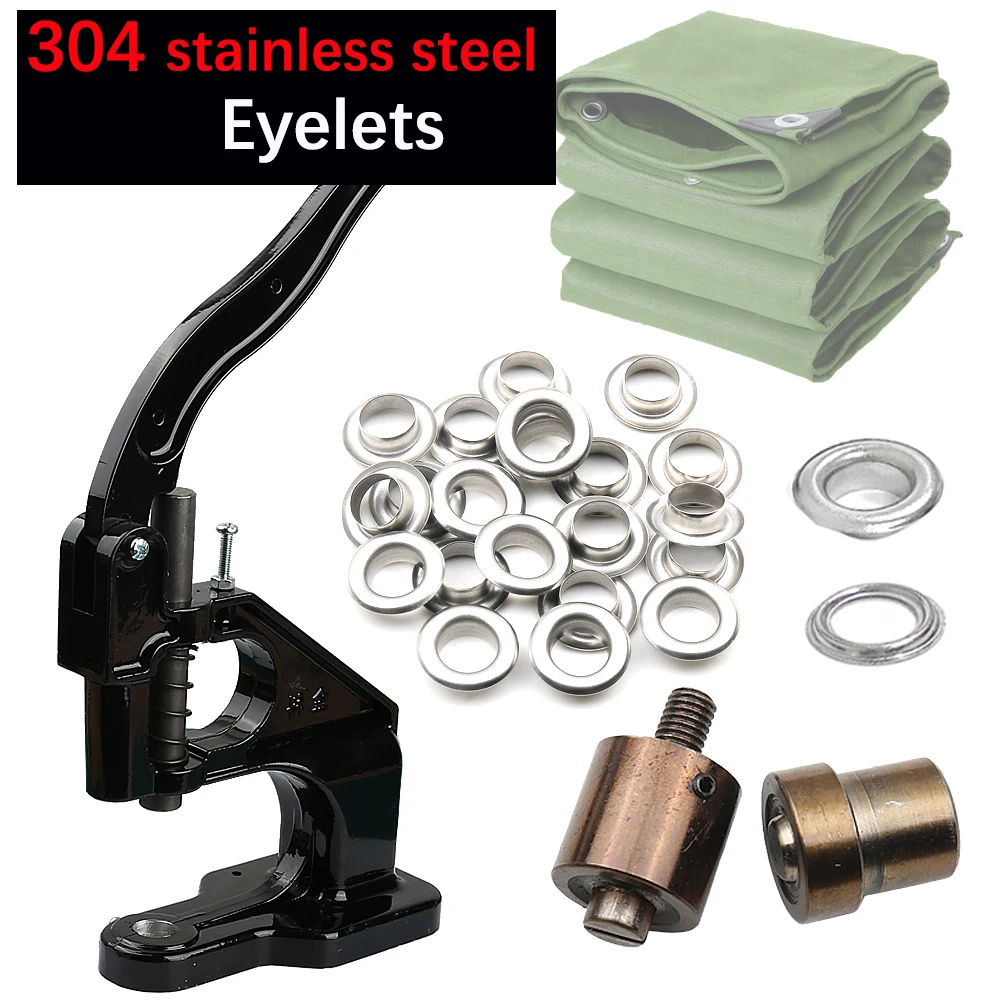 

Multifunctional Hand Press and M8 Thread Dies 304 Stainless Steel Eyelets Kit for Punching on LeatherCrafts Curtains Tarpaulins