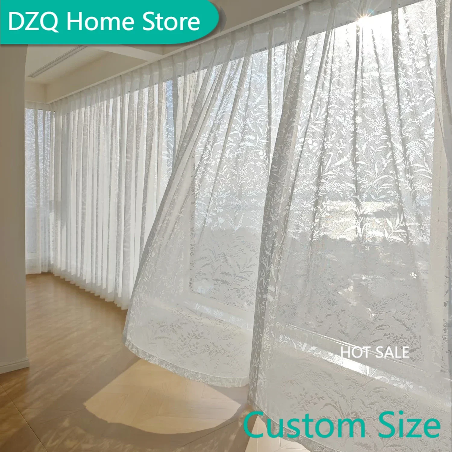 

Cutout Leaf Semi Sheer Curtains, Jacquard Design Light Filtering Drape for Living Room, Bedroom French Elegant Home Decoration