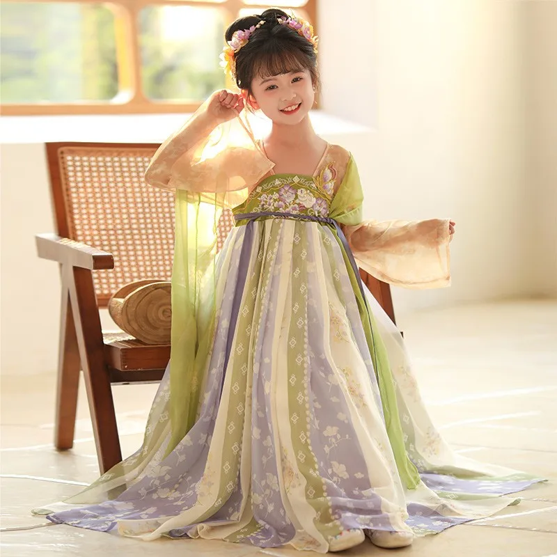 Cute Girls Vintage Chinese New Year Costume Kids Suit Tang Hanfu Dress Stage Outfit Cosplay Clothing For Dance Children Baby