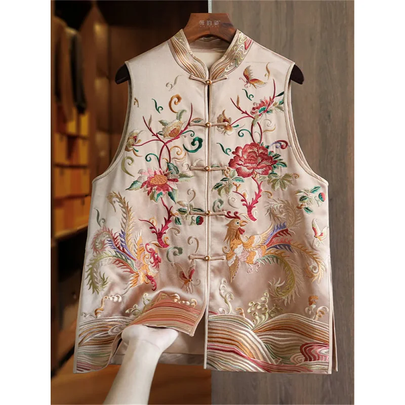 

Women's Vest Jackets New Flower Embroidered Waistcoat Outerwear Summer Chinese Style Top Casual Thin Women's Clothing