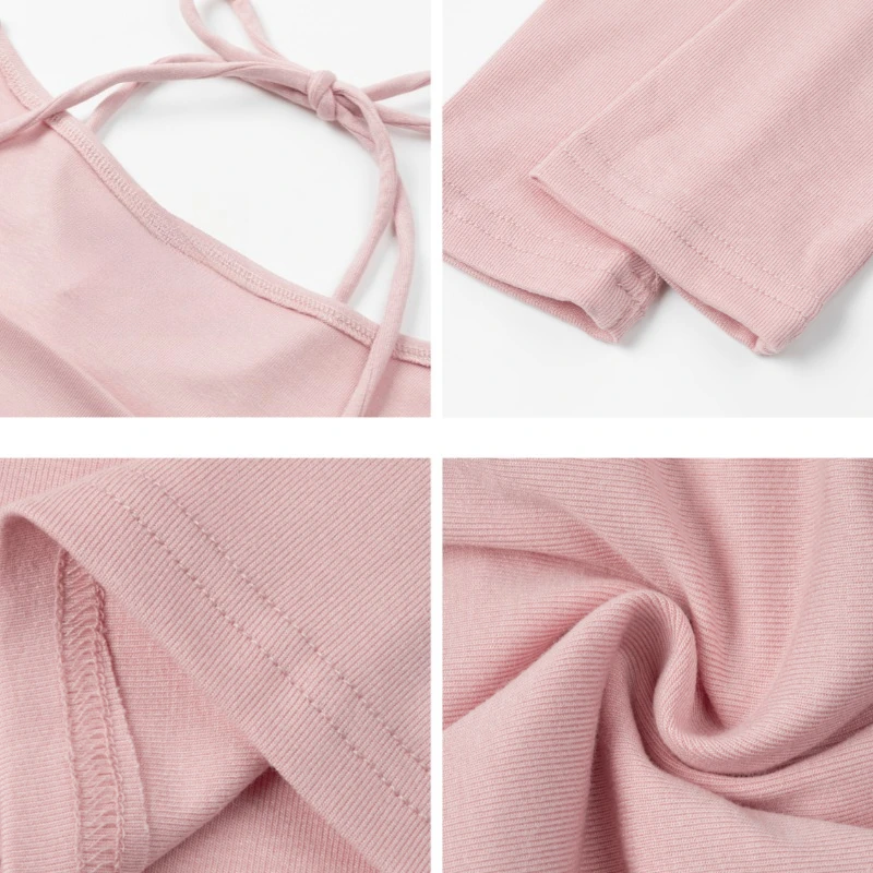 Herbst-Winter Damen T-Shirt mit Quadratischem Ausschnitt, Langarm-Oberteil, Neckholder, Schmal Geschnittenes Geripptes Strick-Tee, Elegantes Y2K Crop-Top, Bluse zum Überziehen – Detail 6