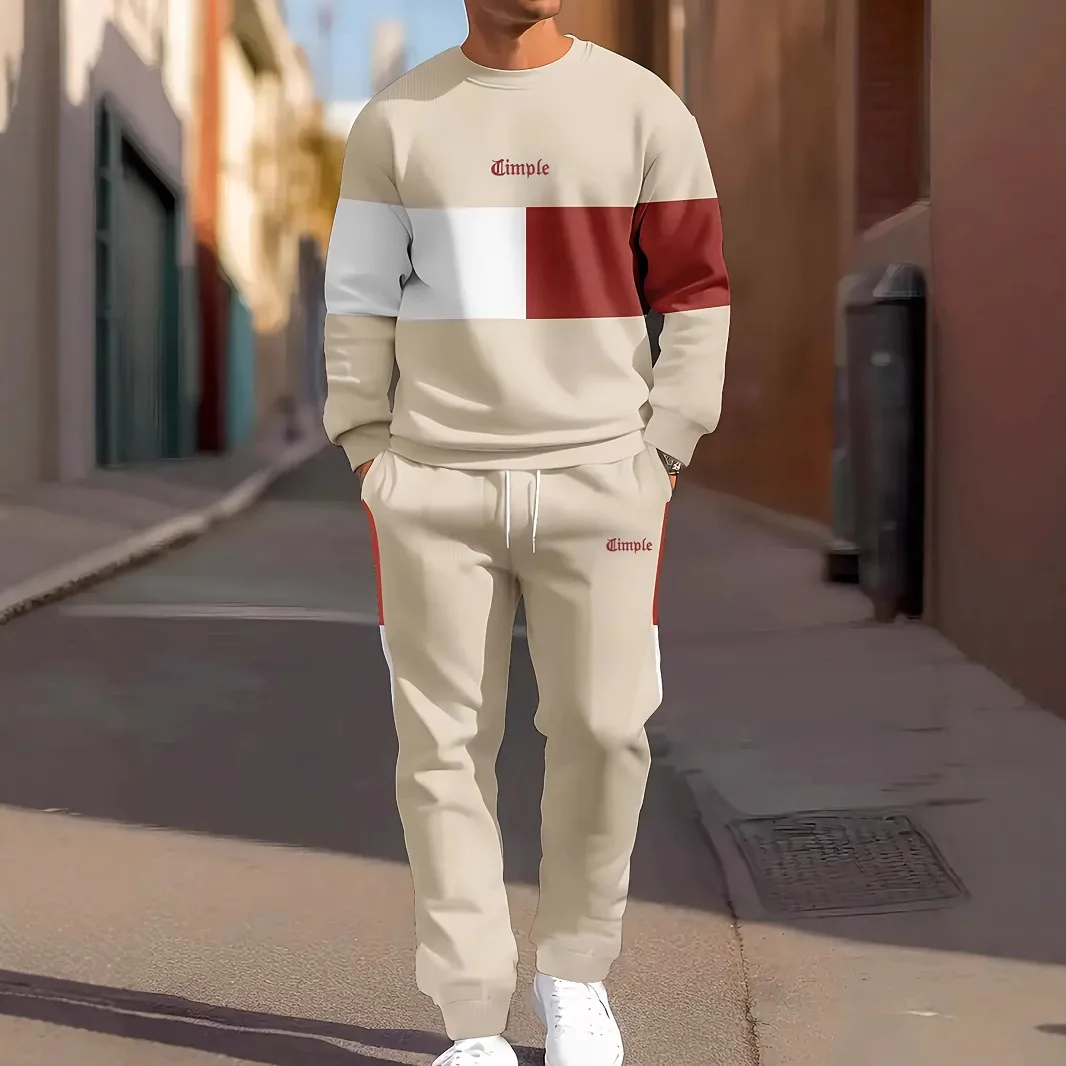 2026 Frühling Herbst Herren Rundhals 3D-Buchstaben-Print Zweiteiliger Hoodie-Trainingsanzug Weich Bequem Locker Streetwear Alltag Lässig Co-Ord M – Detail 2