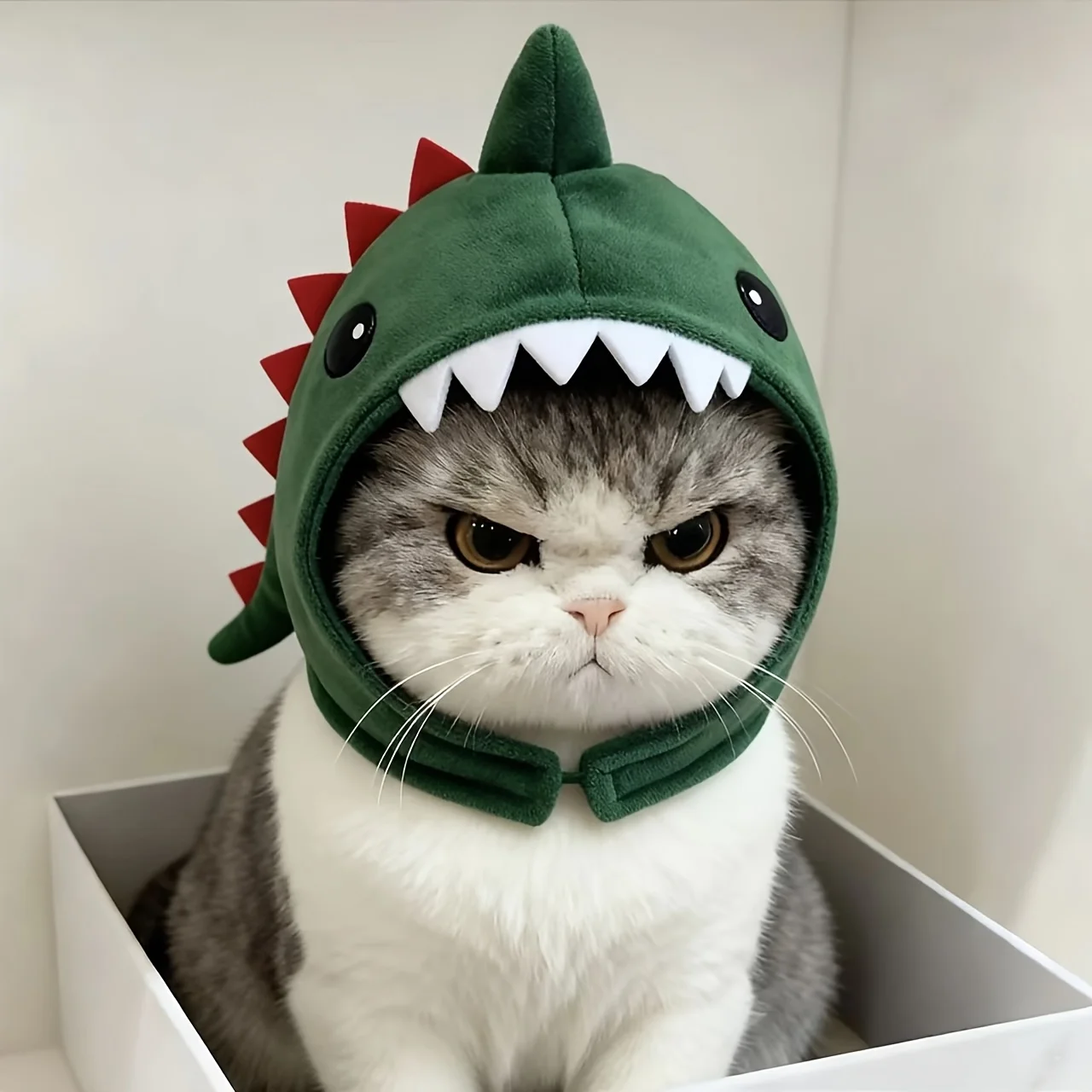 Verstellbarer Hai-Kopfschmuck für Katzen, Plüsch-Cartoon-Haustier-Cosplay-Kopfschmuck, Niedlicher Weicher Katzen-Dekorationshut
