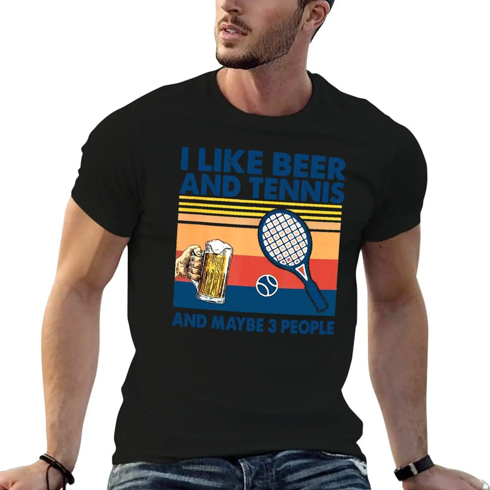 

i like beer and tennis maybe 3 people T-Shirt blanks plain tops men graphic t shirts