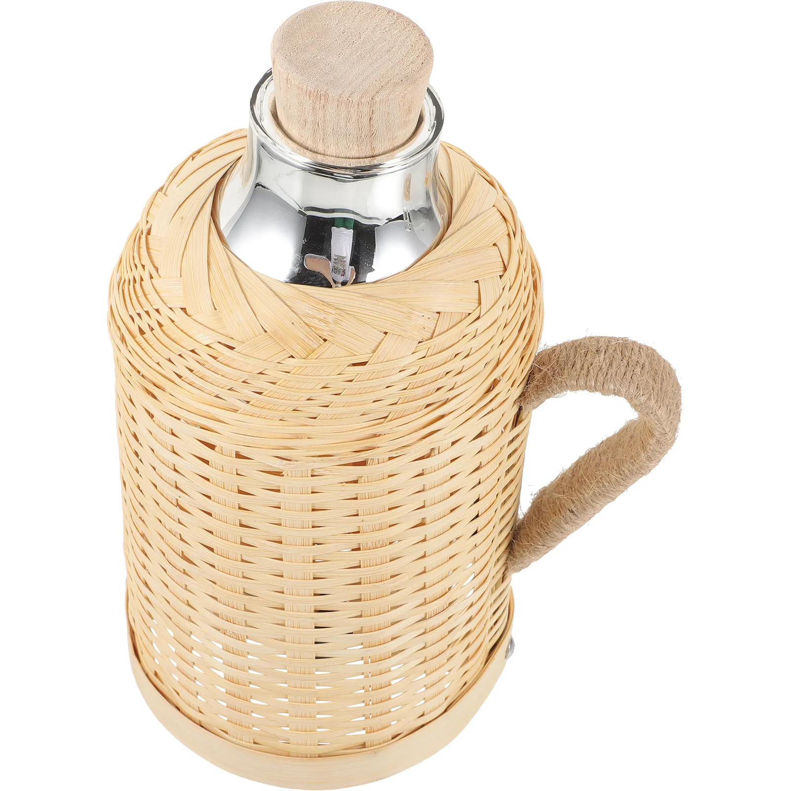 

Warm Keeping Kettle with Bamboo Weave Cover High Quality Glass Body Retro Style Insulation Water Bottle for Indoor