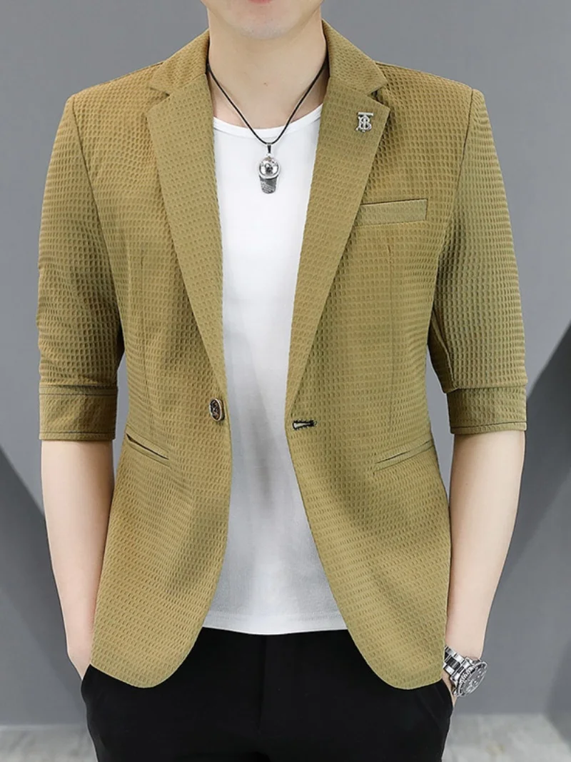 

Мужской летний тонкий пиджак Slim Fit в британском стиле, модный повседневный костюмный жакет, цветной, для ношения поверх одежды