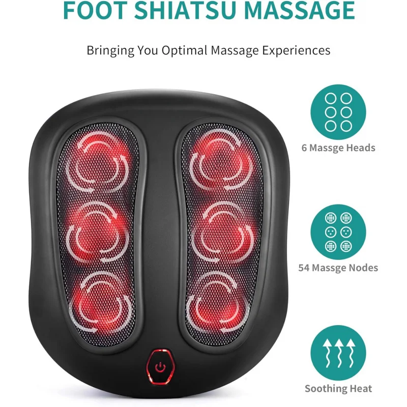 Foot Massager with Heat, Shiatsu Heated Electric Kneading Foot Massager Machine for Plantar Fasciitis, Built-in Infrared Heat