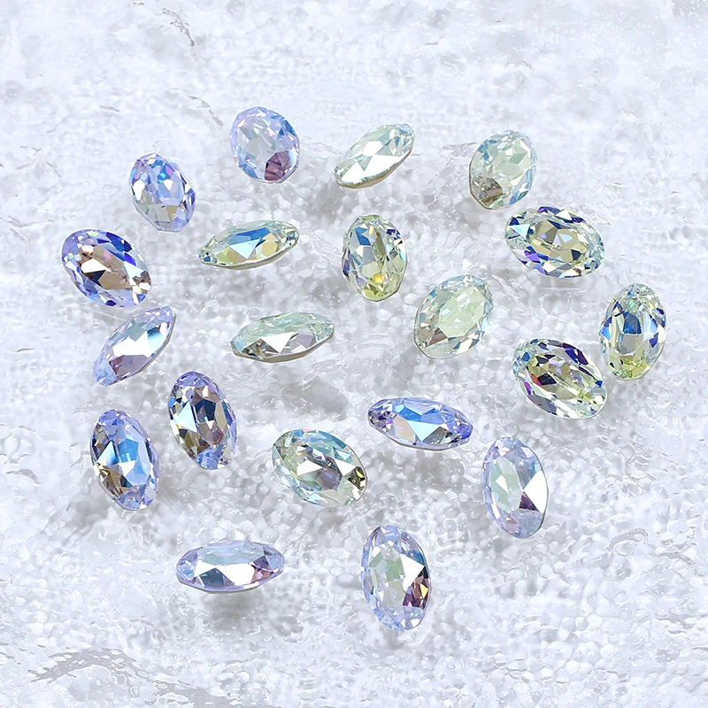 12x8mm Oval Shape Effect Color K9 Crystal Loose Rhinestone Glue On Pointback Stone Glitter Glass Beads For Nail Art Jewelry Bags