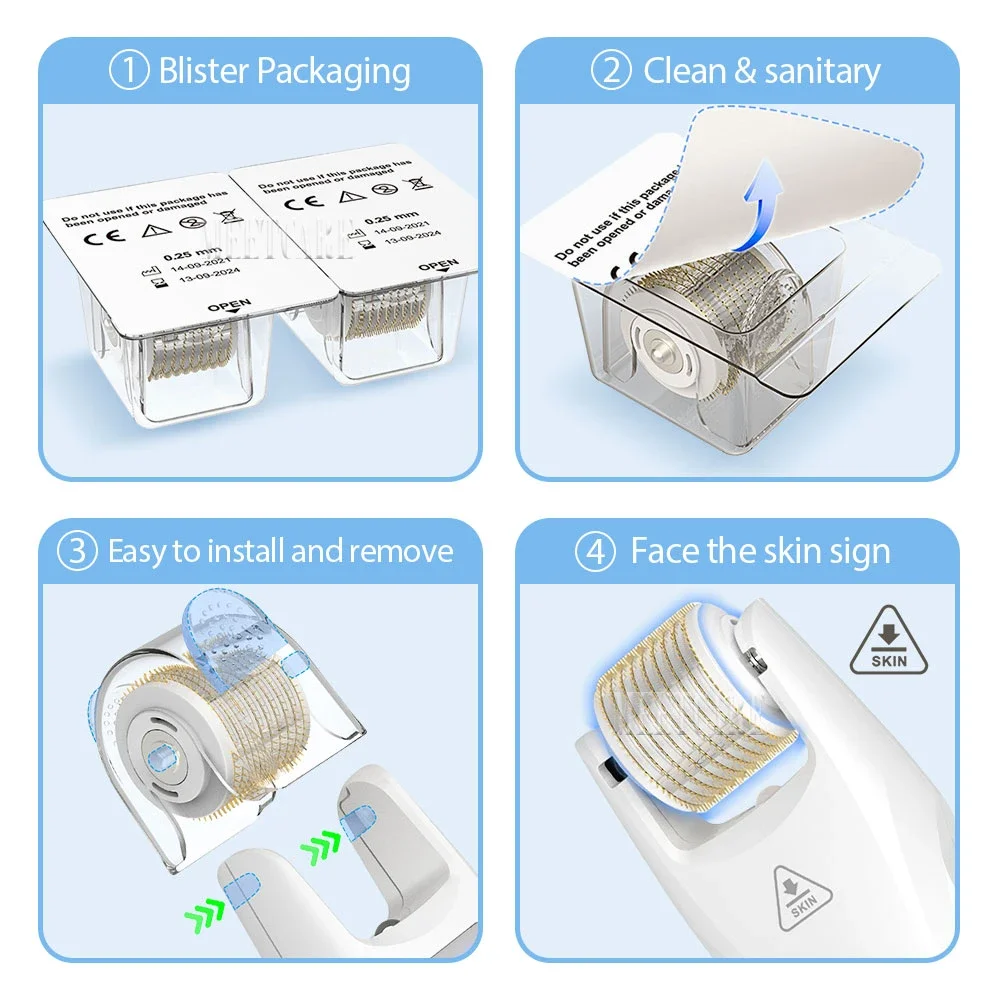 Microneedling Roller Head for Face Lifting, Bio Roller Acessórios, Substituível, 540 Titanium, Skin Tighten