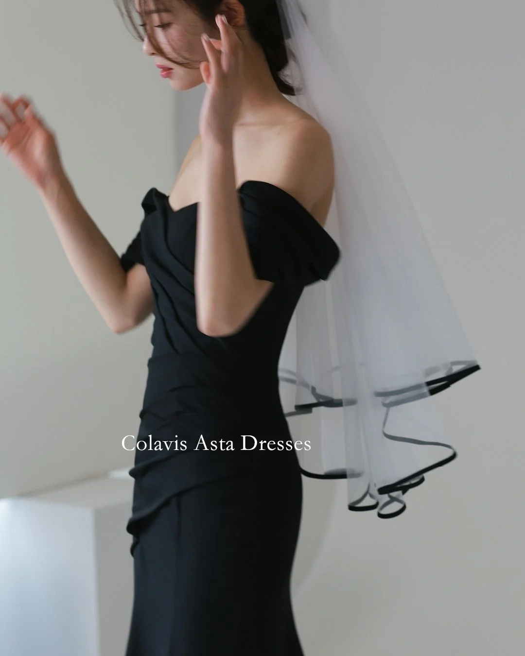 Colavis Asta Korea Off Shoulder Elegant Simple Evening Dresses 웨딩드레스  Black Crepe Satin Custom Made Mermaid Prom Gowns Plus Size