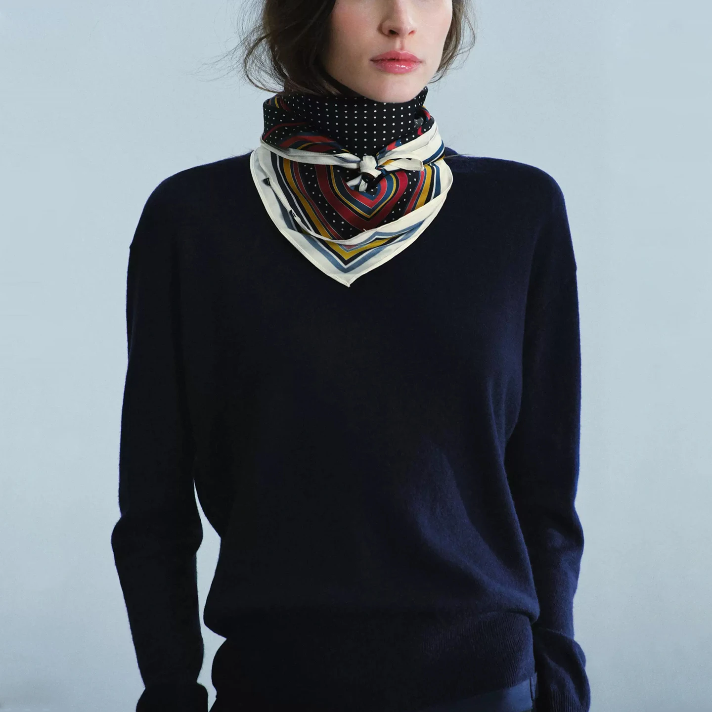 Women's Thin Printed Scarf 2026 Autumn Season Color Block Line Trim Polka Dot Pattern Casual Square Shape Fashion Accessory