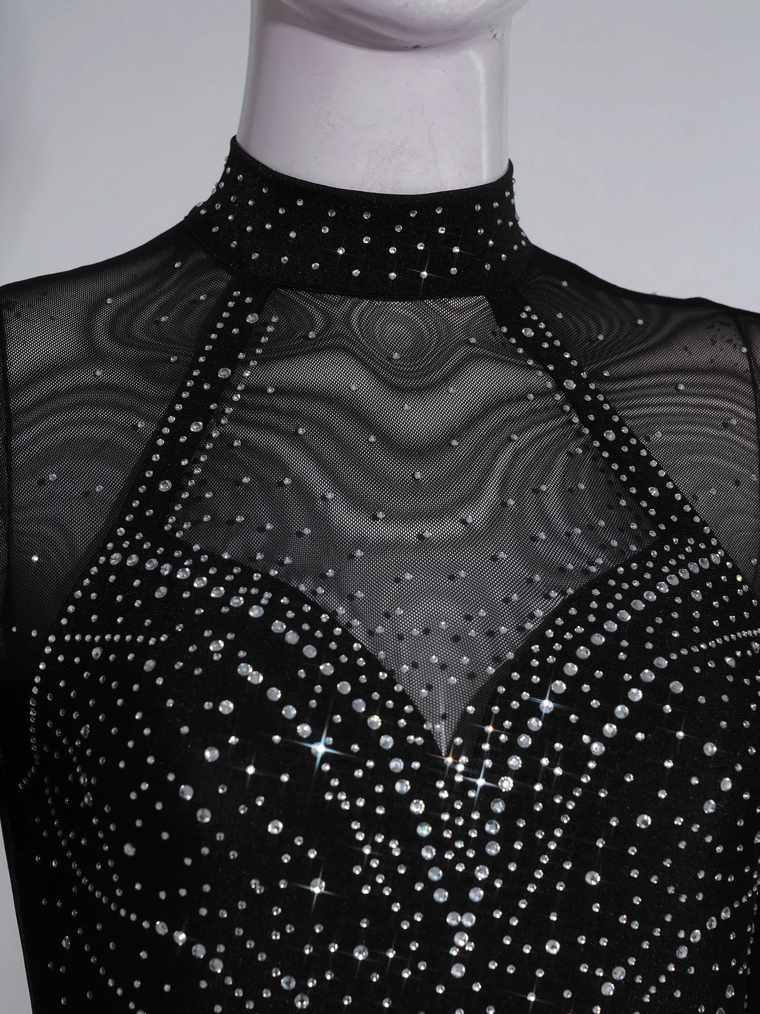 Damen Eiskunstlauf-Bodysuit mit Langen Ärmeln, Strass-Verzierung, Stufenförmigem Rüschen-Tüllrock, Leotard-Jumpsuit für Ballett-Wettbewerbe und Tanzbekleidung – Detail 15