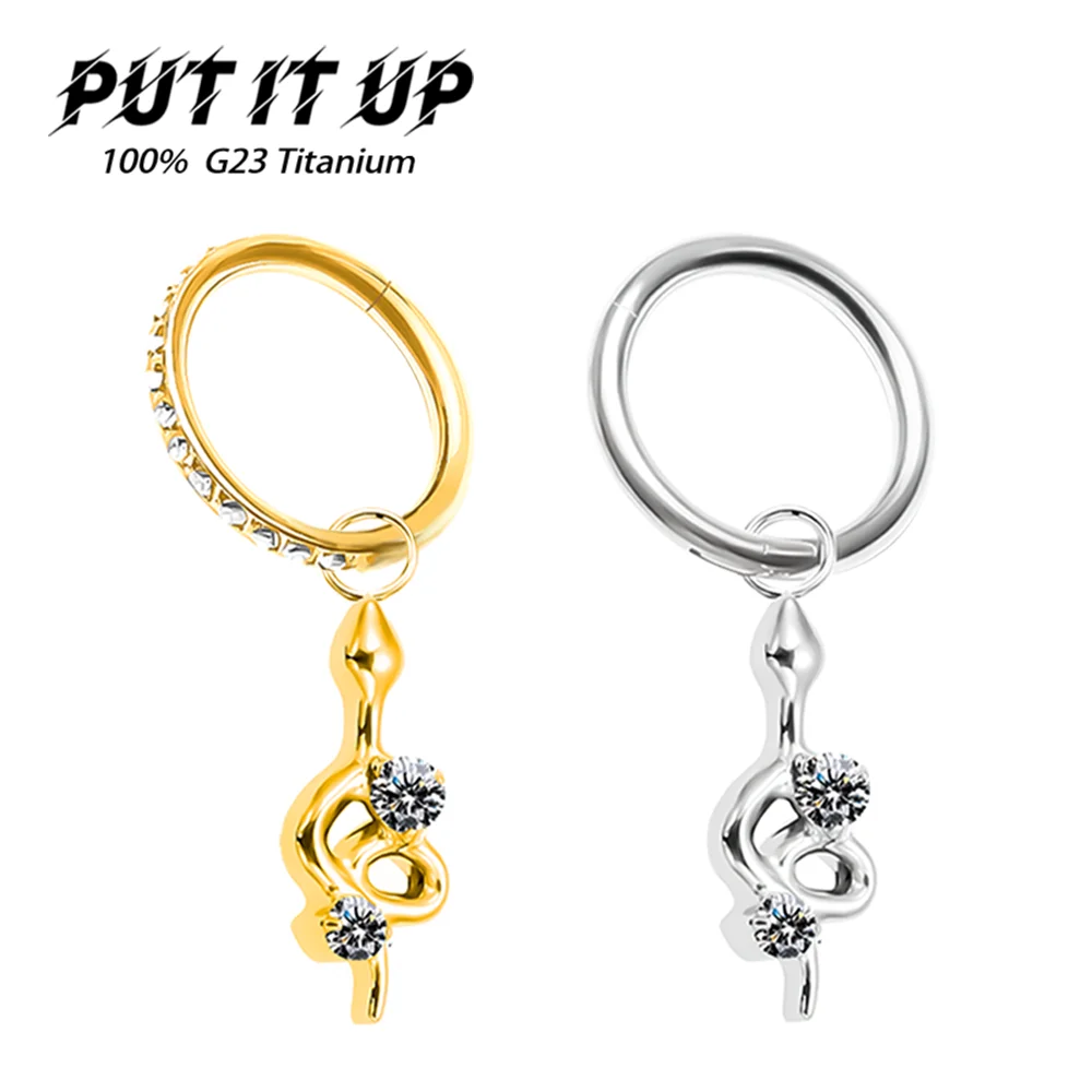 PUTITUP F136 aleación de titanio serpiente misteriosa colgante de circonia pendientes se puede comprar por separado joyería para Piercing corporal