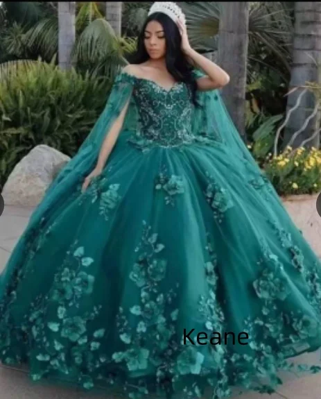 Lilac Off the Shoulder With Cloak Quinceanera Dresses Ball Gown Appliques Flowers princess Sweet 16 Dresses Graduation Gown image 3