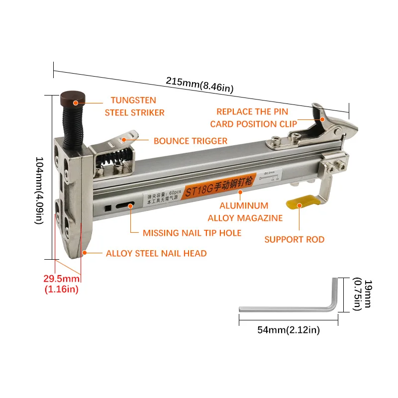 Manual Steel Nail Gun ST18 Semi Automatic Cement Nail Gun Wire Slot Nailing Device Nailing Machine Woodworking Gun Tacker