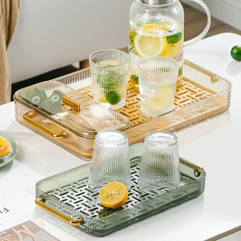 Tea Tray Home Living Room Light Luxury Tea Set Cup Holder Rectangular Tea Cup Holder Double-layer Drain Tray