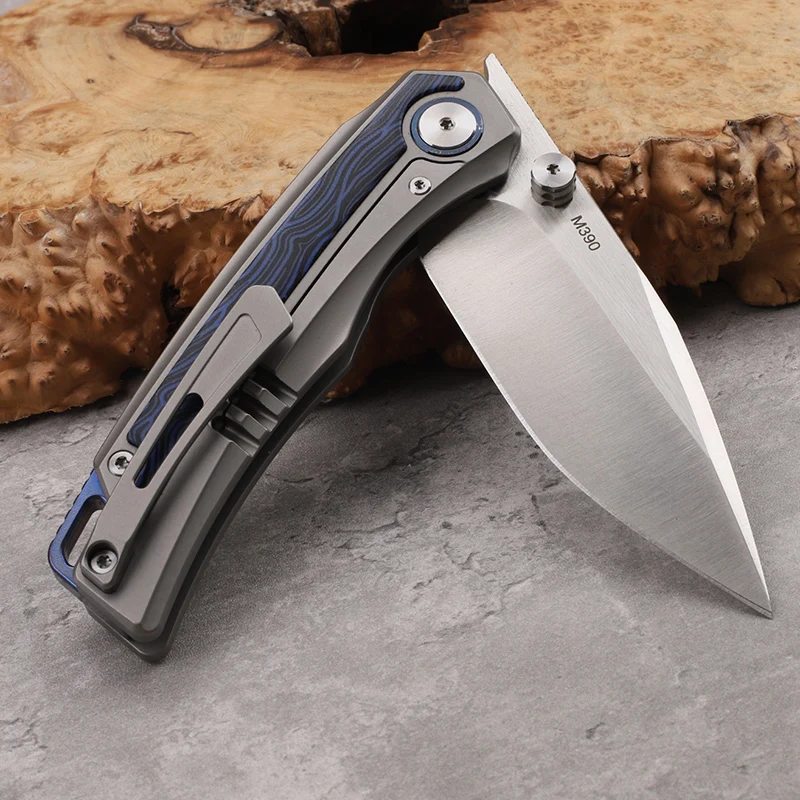 M390 Steel Sheet G10 Patch Titanium Alloy Handle Folding Knife Outdoor Camping Survival Tactics EDC Portable Sharp Pocket Tool