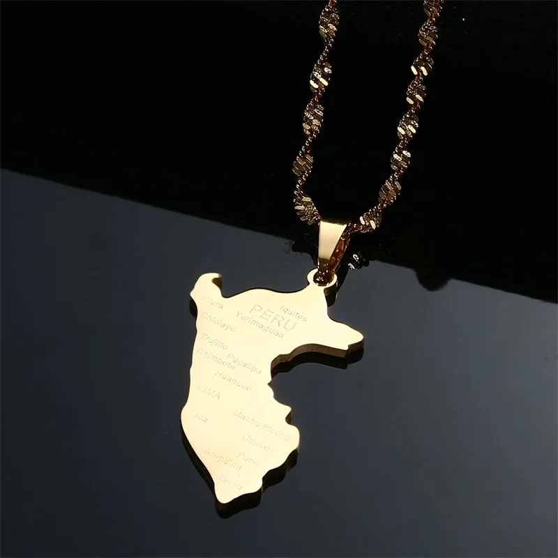 Peru Map Wity City Name Pendant Necklaces Peruvian Jewelry