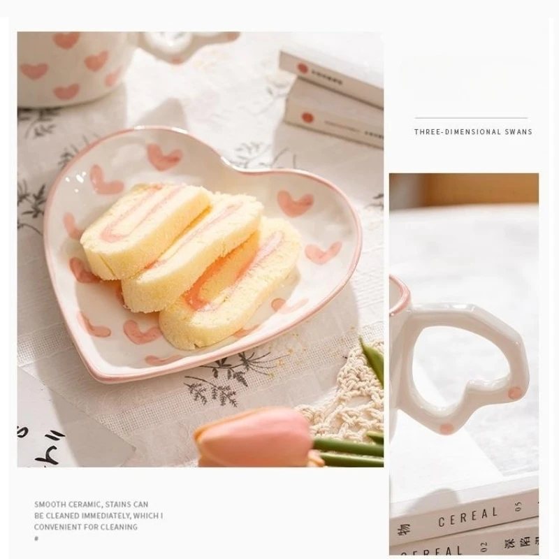 أكواب شاي سيراميك على طراز الشرق الأوسط ، كوب حب إبداعي ، طقم طبق قهوة ، شاي الظهيرة ، كوب ماء قلب خوخي لطيف ، حليب